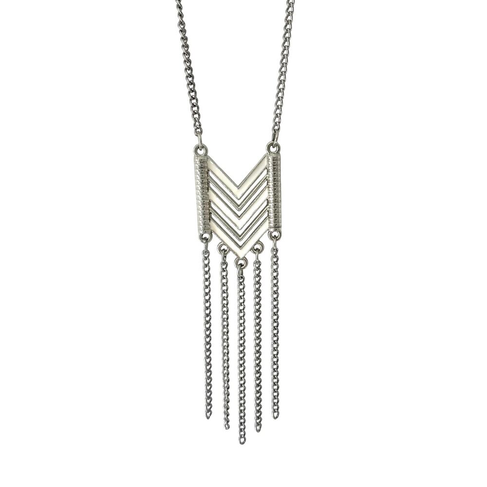 Minimalist Paparazzi Necklace Silver & White with Long chain